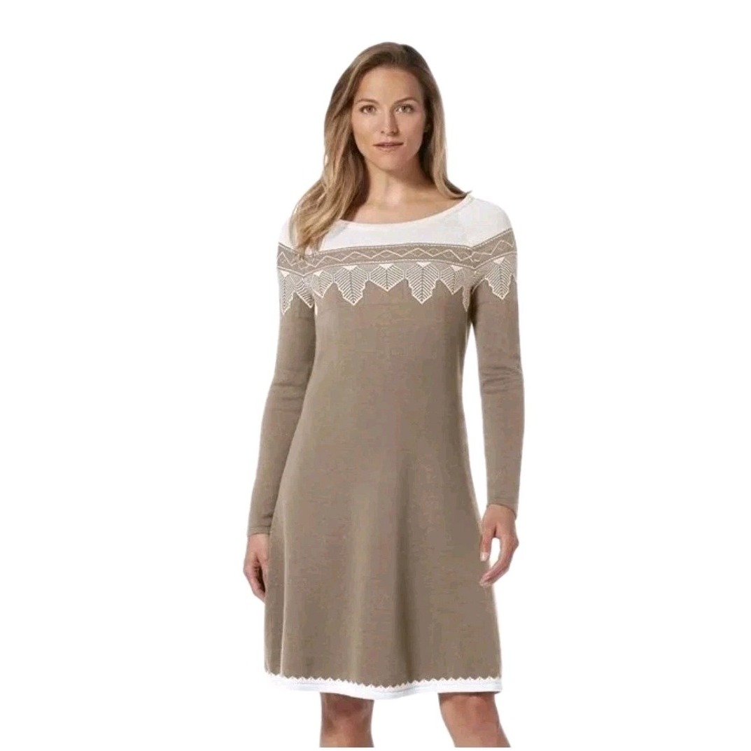 New! Royal Robbins Wms Nordic Sweater Dress Merino Wool/Cotton Sand Sz M $115